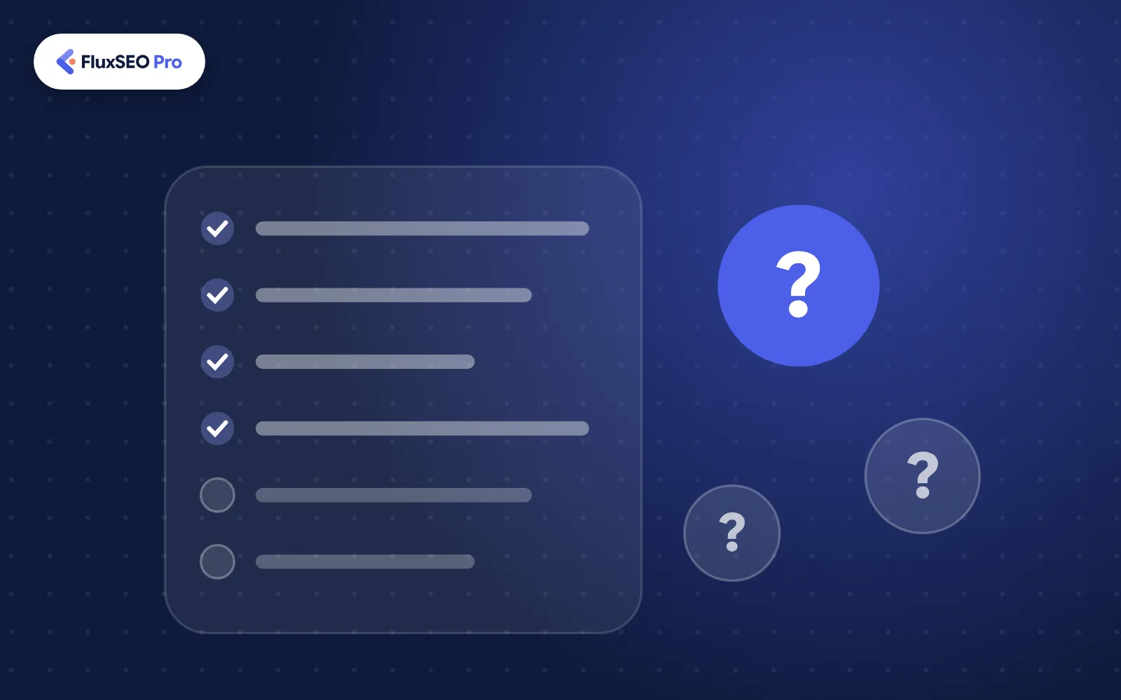 Illustration of a question checklist beside an agency proposal, with the FluxSEO Pro logo