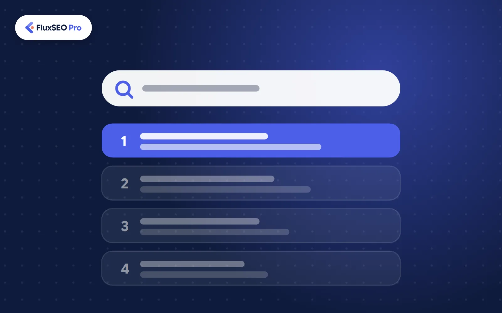 Illustration of a search results page with one result highlighted, with the FluxSEO Pro logo
