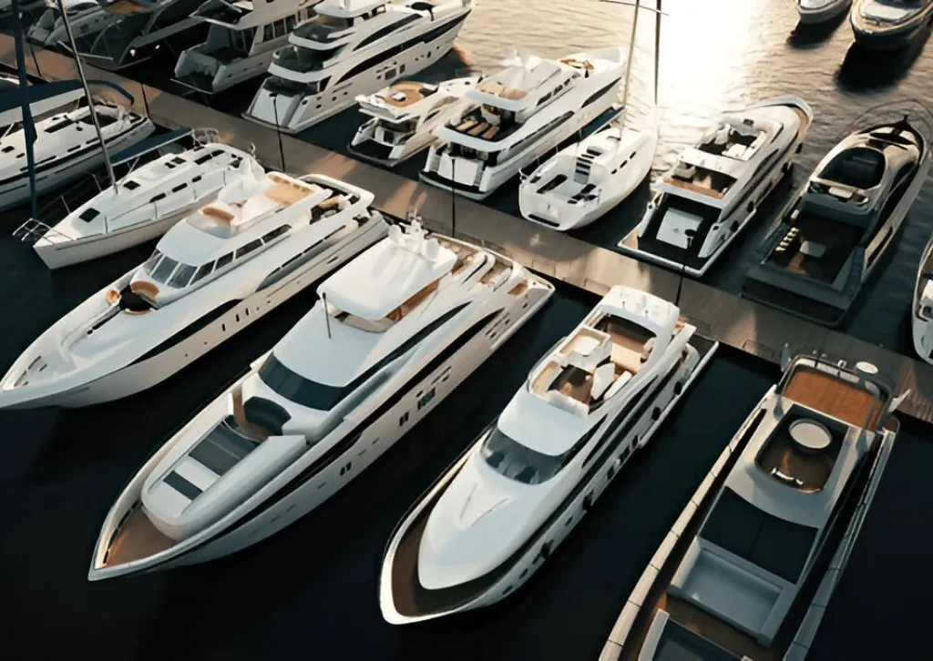 Luxury yachts moored side by side at a marina